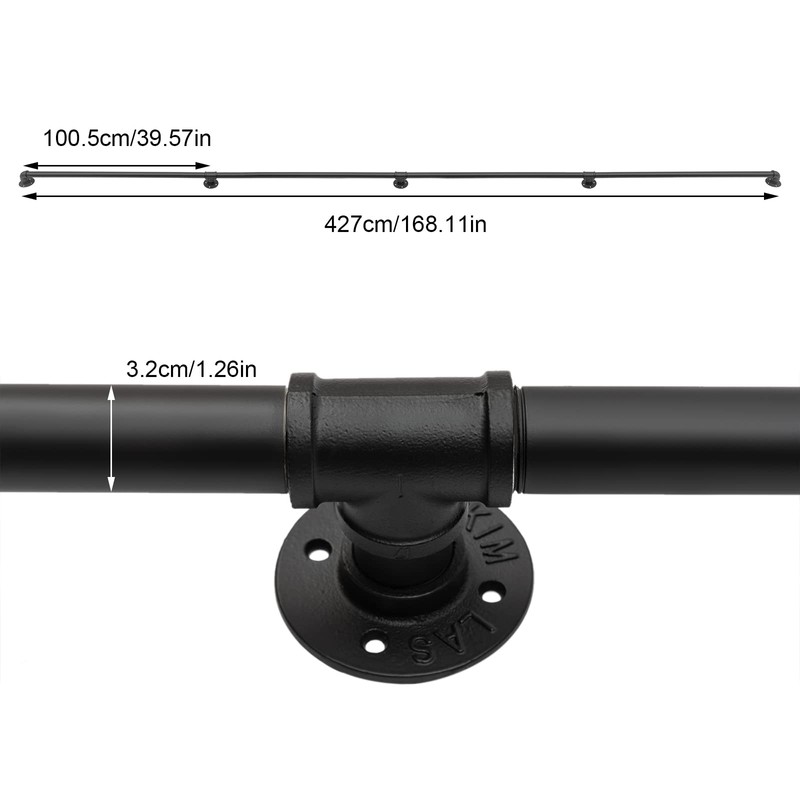DYNAMI 14Ft Pipe Stair Handrail,Wall Mount Black Galvanized Industrial Iron