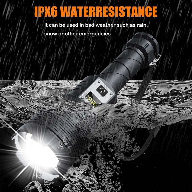 Rechargeable Flashlights MAX 200000 High Lumens,Super Bright 30W LED Flashlight,High