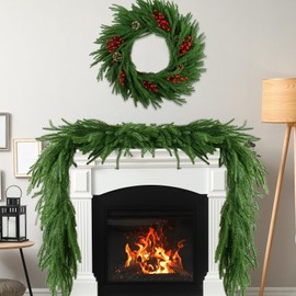 1 Pc 6 Ft Real Touch Norfolk Pine Garland, Lifelike Artificial Greenery Garland, Small Space Christmas Garland for Mantle Table, Window, Fireplace, Winter, Indoor Outdoor Holiday Decor