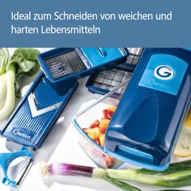 Genius Nicer Dicer Smart Vegetable Slicer 6 Pieces Vegetable Slicer Kitchen Cutter for Grating Cubes, Salad Cutter Fruit Cutter Manual 800 ml Container Blue