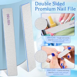 BLESWIN Lima de uñas de grano 100/180, 25 unidades, limas de uñas resistentes para uñas acrílicas/naturales, juntas de papel de lija para uñas, rellen