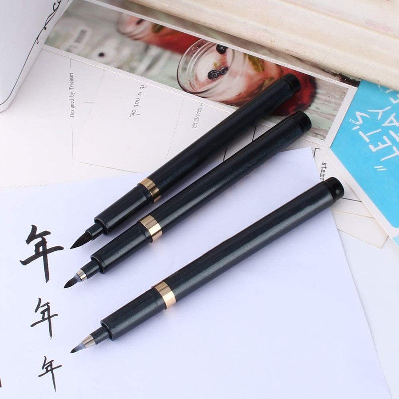 Walfront Kaligraphy/Manga Pen Set, 3 Pieces Kanji Pen Chinese, Manga