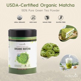 MatchAiA Premium Culinary Grade, USDA-Certified Organic Matcha, 100% Pure Green Tea Powder, Perfect for Lattes, Smoothies, Desserts and Baking, Sugar Free, Gluten Free (350g / 12.3oz Tin Can)