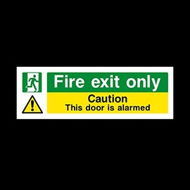 25x Fire Exit Caution Door Alarmed Sign 300mm x 100mm - Plastic Sign (EE25)