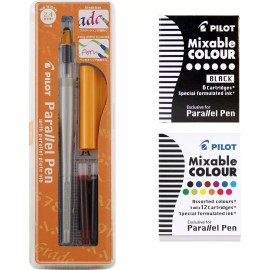 Pilot Calligraphy Parallel Pen Set with Black & Assorted Color Ink Refills - 90051-77305-77312 : 2.4 mm nib