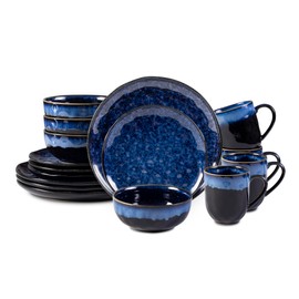 Home VSS, Oranic Stoneware Sky Star 16pc Dinner Set Reactive Glaze, Blue