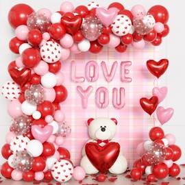 167Pcs Valentines Day Balloons Garland Arch Kit, Pink Red White Confetti Balloons Heart Balloons for Women Girls Valentine's Mother's Day Wedding Bachelorette Engagement Anniversary Party Decorations