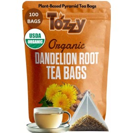 Tozzy Organic Dandelion Root Tea - 100 Count (Plant-Based Pyramid Tea Bags)