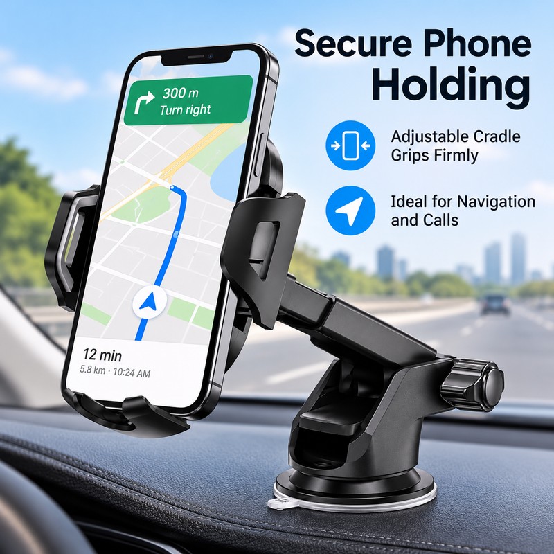 Car Phone Mount with Long Adjustable Arm – Suction Cup