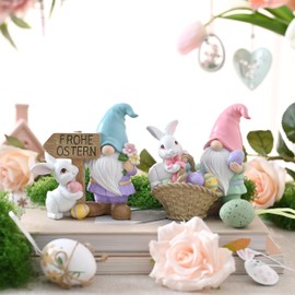 VALERY MADELYN Pack of 2 Garden Gnomes, Easter Bunnies for Easter Decoration, Modern with Easter Eggs, Spring Decoration, Garden Decoration Figures for Outdoors, Table Decoration, Easter Gifts, 12 cm,