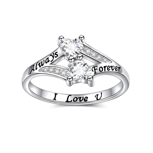 FLYOW Mothers Day Ring 925 Sterling Silver Heart Ring for