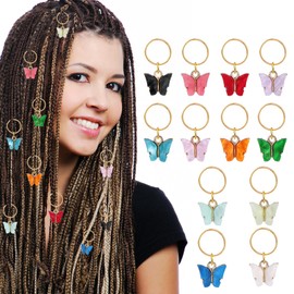 Bolinailo 12PCS Hair Jewelry for Braids,Natural Crystal Stone Loc Dreadlock Accessories Colorful Gems Butterflies Hair Charms Gold Hair Spirals Cuffs Rings for Women Girls