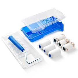 Mister Rui 2" Paint Roller Set, 2" Microfiber Fabric Cover*3, 2" Foam Cover*3, 2" Roller Frame*1, 2" Paint Tray and Insert*2, Small Rollers for Painting, Used with All Paints and Finishes