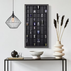 Gallery Solutions Gallery Solutions - Black Wall-Mounted - Curio & Shot Glass Display Case - 17"x32" Glass Door - Bar Accessories - Collectible - Miniature Glassware - Bar Accessories