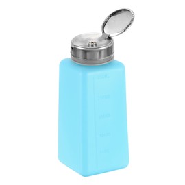 HARFINGTON Solvent Alcohol Dispenser 250ml(8.8oz) Nail Polish Remover Push Down Liquid Dispenser Pump Bottle with Stainless Steel Press Head for Acetone Cleanser Polish Remover, Blue