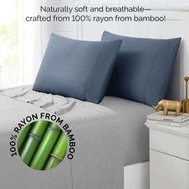 Southshore Fine Living, Inc. King Pillow Cases Set of 2 Ultra-Soft Rayon Derived from Bamboo Pillow Cases, 300 Thread Count Luxury Hotel Quality Bedding, Extra Large 20" x 40", Steel Blue
