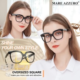 MARE AZZURO Oversized Reading Glasses +2.75 Women Large Square Readers 1.00 1.25 1.50 1.75 2.00 2.25 2.50 2.75 3.00 3.50 4.00 5.00 6.00 (Black, 2.75)