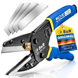 S&R Multifunctional Scissors 250 mm, Precision Cutter with 4 Extra Sharp SK5 Replacement Blades, Universal Scissors for Soft Plastics, Rubber, Leather, Carpets, Fresh Branches, Wire, Cable and Much More