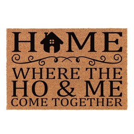 Funny Coir Doormat Home, Where The Ho & Me Come Together Welcome Front Porch Decor Doormat For The Entrance Way Rugs with Heavy-Duty Backing Non Slip Outdoor Coconut Coir Doormat 23.6 x 15.7 inch