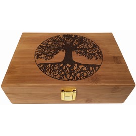 Tree of Life Keepsake Box - Wooden Keepsake Box with Hinged Lid - Engraved Design - Decorative Wooden Boxes with Lids - Wood Gift Box (Tree of Life)