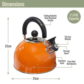 Milestone Camping 24860 2L Whistling Camping Kettle/Durable and Lightweight/Pouring Spout and Heat-Resistant Handle/Metallic Orange/Ideal for Camping, Fishing, Workshops and Garages