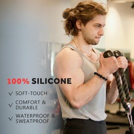 Metzm Adjustable Silicone Cross Beaded Bracelet for Men Women,Waterproof Rubber Surfer Cross Couples Bracelet Set, Faith Religious Christian Catholic Jewelry Gifts (Black)