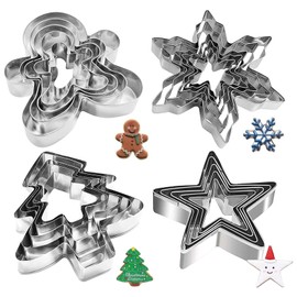 Ausstecher Ausstechformen Weihnachten, 20 Stücke Edelstahl Ausstechformen Set, Plätzchenausstecher, Fondant Ausstechformen Lebkuchenmann Stern Schneeflocke Tannenbaum für Weihnachten Backen