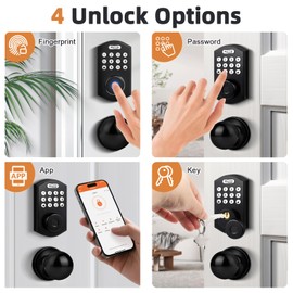 Probrico Smart Fingerprint Deadbolt with Door Knob for Front Door, Keyless Entry Door Lock Deadbolt, Door Knob with Smart Deadbolt Lock, Flat Black