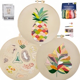 Speedura 3-Set Embroidery Kit for Beginners – Easy Needlepoint Starter Kit for Adults to Learn Hand Embroidery with Stamped Designs, Cross Stitch Patterns, and Fun DIY Projects (Casual)