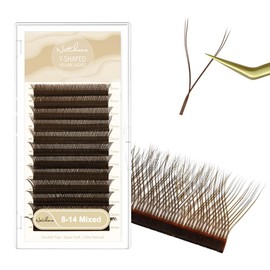 NATUHANA YY Eyelash Extension 0.07mm C Curl 8-14mm Mixed Makeup Tray Lash Supplies Premade Fans Y Shape Volume Lash 12Raws/Case Premium Faux Mink False Lash Extensions (brown; 0.07 C 8-14MIX)