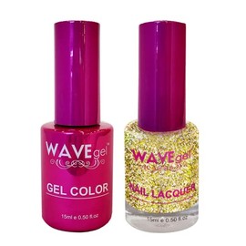 WAVEGEL Soak-Off Gel & Nail Lacquer Matching Duo Set - Princess Collection - #118 Gold Shine Glitter I 0.5 Oz