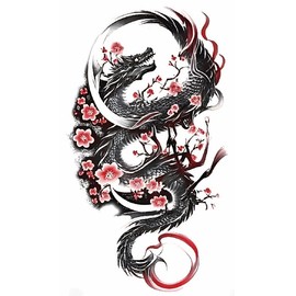 2 Sheets Temporary Dragon Tattoo Japanese Dragon Tattoos Sakura Dragon Tattoo Cherry Blossom Tattoos TBS8493 8611