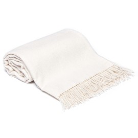 Drobė HOME Wool Blanket Made of 100% Pure Merino Wool, 140 x 200 cm, Wool White, Soft, Plain Virgin Wool Blanket with Herringbone Pattern and Fringes, Perfect as a Throw Sofa Blanket, Bedspread