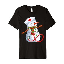Snowman Nurse Christmas Stethoscope Nursing Scrub Tops Xmas Premium T-Shirt