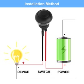 TNSLAND 12 mm Switch Momentary Push Button Mini Momentary Push Button On Off Push Button Waterproof Push Button Round with Cable Black (Pack of 6)