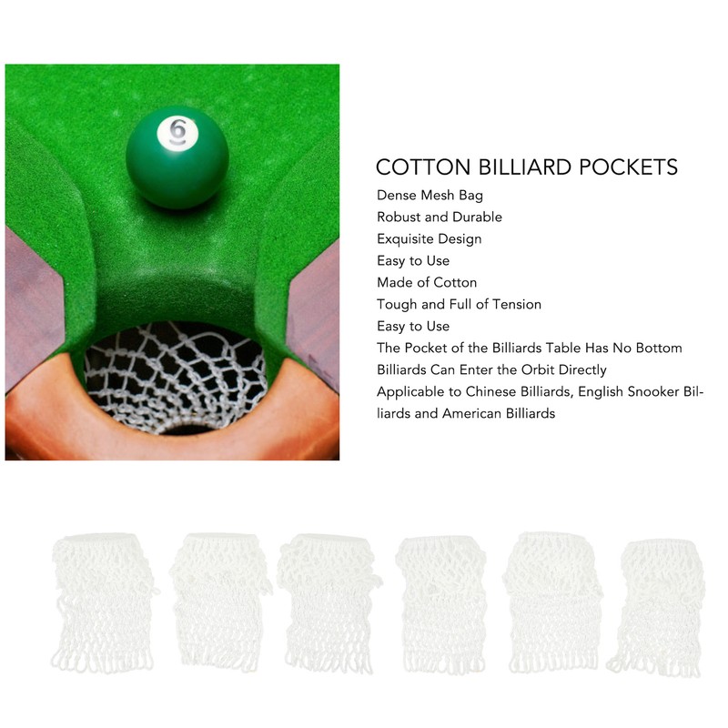 6PCS Billiards Table Net Pocket White Durable Cotton Billiard Pockets