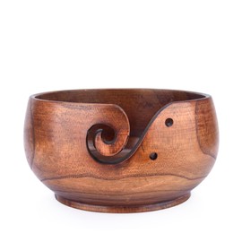 SEIWEI 1Piece Wooden Yarn Storage Bowl with Removable Lid, Handcrafted Organizer for Knitting & Crocheting