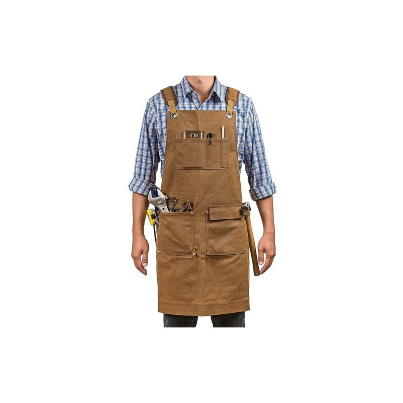 Moslyn Luxury Waxed Canvas Shop Apron Heavy Duty Work Apron