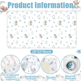 Menkxi 4 Pcs Baby Crib Sheets Blue Bear Fitted Crib Sheet Crib Mattress Unisex Soft and Breathable Crib Sheets Neutral Baby Sheets for Crib for Baby Girl and Baby Boys Gifts, 28 x 52 x 8 Inches