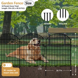 18 Panels No Dig Decorative Outdoor Garden Fence with Lock for Yard, 33in (H) x 40.16 (L) Animal Barrier Fencing Rustproof Metal Wire Panel Border for Dog, Rabbits, and Patio Temporary Ground Stakes