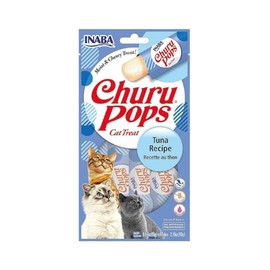 Churu Inaba Pops, Premios Cremosos para Gato, Sabor Atún, Bajo en Calorías, Paquete 4 Tubos de 14g