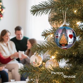 New York City at Sunset Christmas Ornament Hand Painted from Inside with Decorative Gift Box