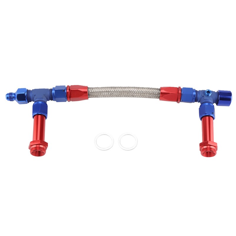 AN8 Braided Dual Feed Fuel Line Kit Carb Fittings for