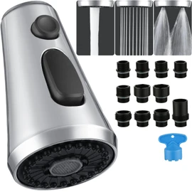 Pull Down Spray Head for Kitchen Faucet, Chiataoma Kitchen Spray Head with 11 Adapters, Sink Faucet Head Nozzle 3 Water Flow Modes, Kitchen Faucet Head Replacement Chrome