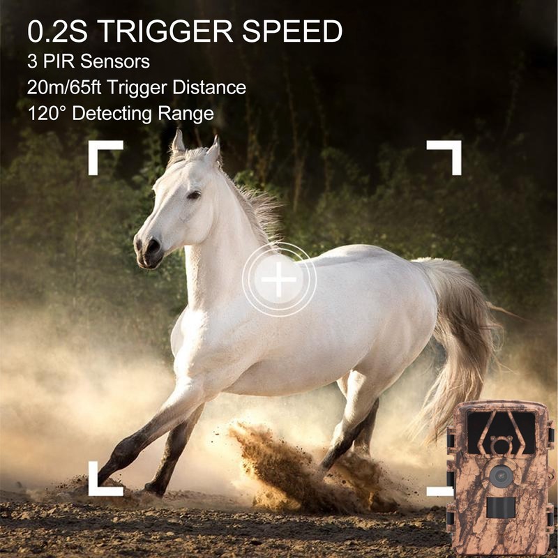 Trail Camera IP66 Waterproof 4K 60MP 0.2s Trigger 120° Wide