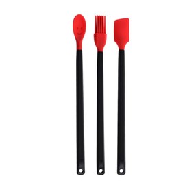 Mini 3-Piece Silicone Head Utensil Set,High Heat Resistant long handle Silicone Spatulas, Kitchen Utensils Non-Stick For Baking,Cooking And Mixing (Red)