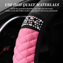ZKGYUS Steering Wheel Cover, Leather Steering Wheel Cover, Universal Size 37-38 cm, Non-Slip Steering Wheel Cover, Colourful Glitter Crystal Rhinestones, Car Steering Wheel Protector for Women and