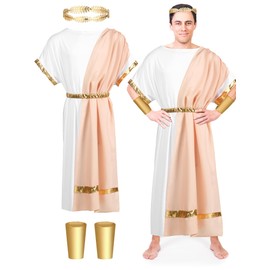 Panitay 4 Pcs Men Greek Costume Set Adult Classic Toga Cosplay Roman Costume with Belt Gold Crown and Wristband (X-Large)