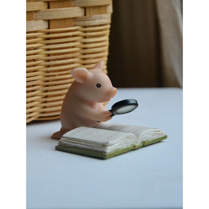 Gemmia Miniature Fairy Garden Pig Figurines- Toilet Thinking Pig (PVC