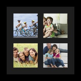 ArtToFrames Collage Photo Frame Single Mat with 4-5x5 Openings and Satin Black Frame.